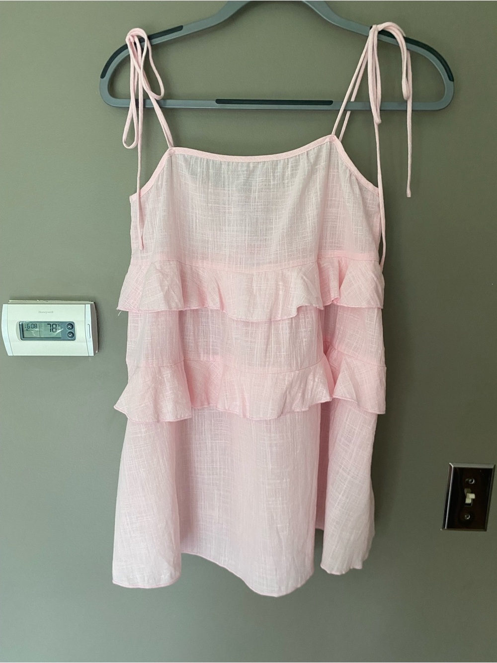 NWT EDIKTED Dorothia Sheer Linen Look Ruffle Mini Dress Pink Tie Straps XS - Picture 2 of 6